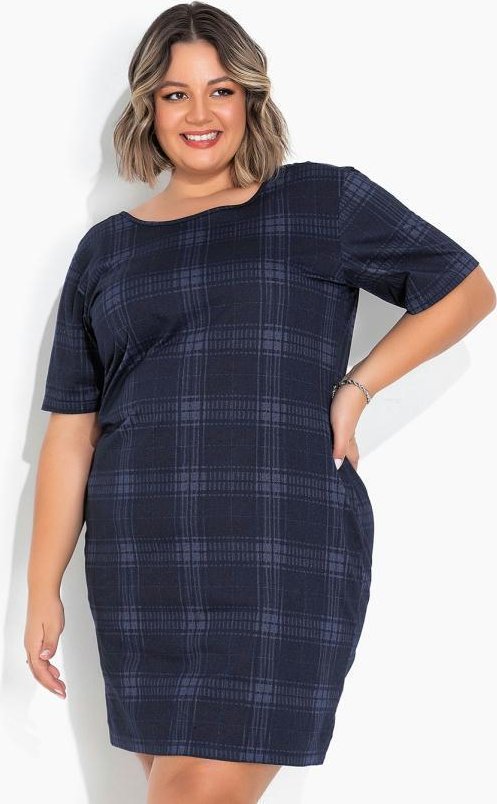 Imagem principal Vestido Xadrez Azul Jeans com Mangas Plus Size Marguerite Marguerite