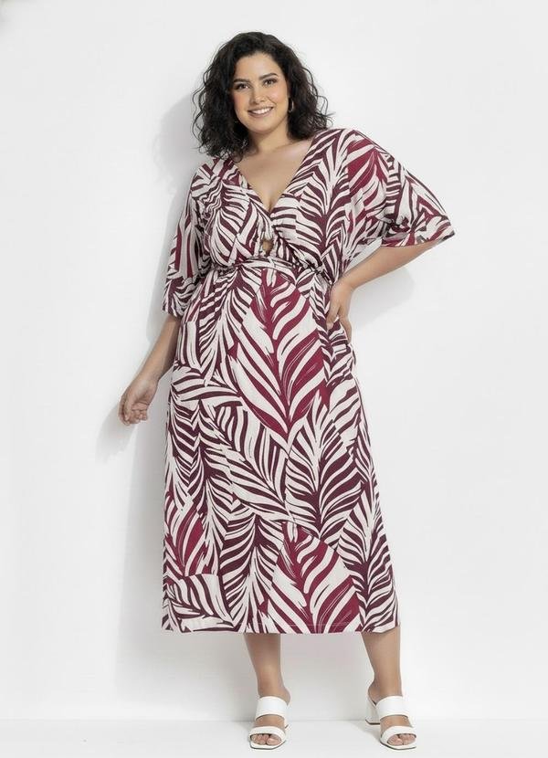 Vestido Folhagem Roxa em Malha de Viscose