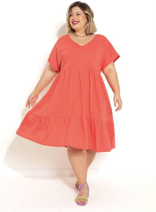 Imagem principal Vestido Coral com Franzidos Plus Size Marguerite Marguerite