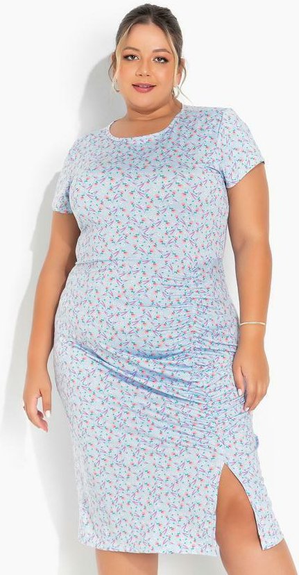 Imagem principal Vestido Floral Azul com Fenda Plus Size Marguerite Marguerite