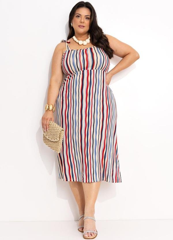 Vestido Listrado Irregular em Malha de Viscose