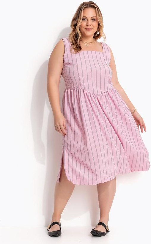 Imagem principal Vestido Listrado Rosa em Tecido de Alfaiataria Marguerite Marguerite