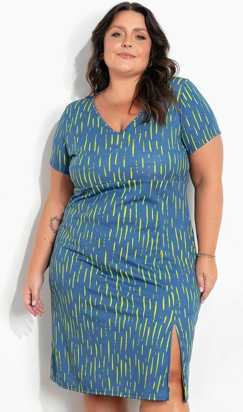 Imagem principal Vestido Listras Azul com Fenda Plus Size Marguerite Marguerite