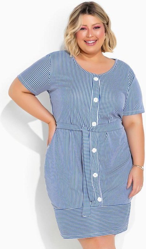 Imagem principal Vestido Listras Navy Azul com Faixa Plus Size Marguerite Marguerite
