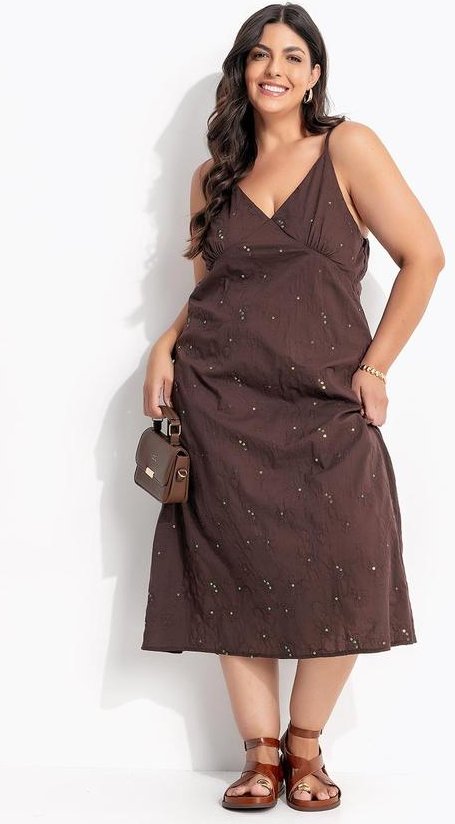 Imagem principal Vestido Marrom em Voil Bordado Paete Marguerite Marguerite