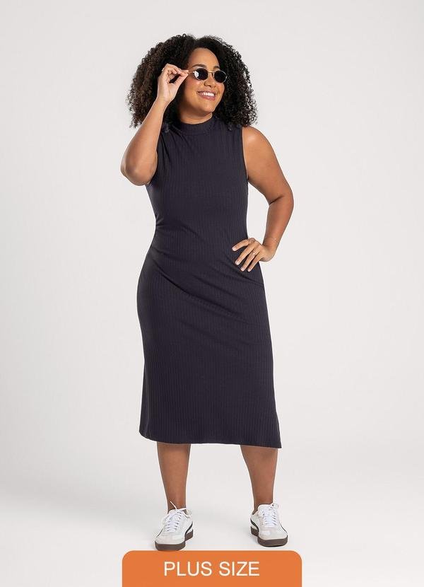 Imagem principal Vestido Plus Size Midi em Canelado Preto Cativa Cativa