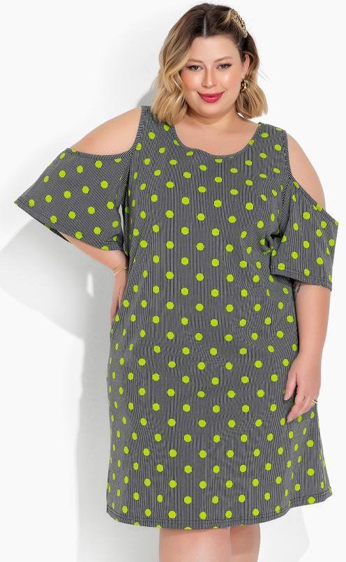 Imagem principal Vestido Poá e Listras de Mangas Amplas Plus Size Marguerite Marguerite