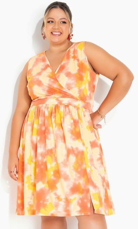Imagem principal Vestido Tie Dye Laranja Transpassado Plus Size Marguerite Marguerite