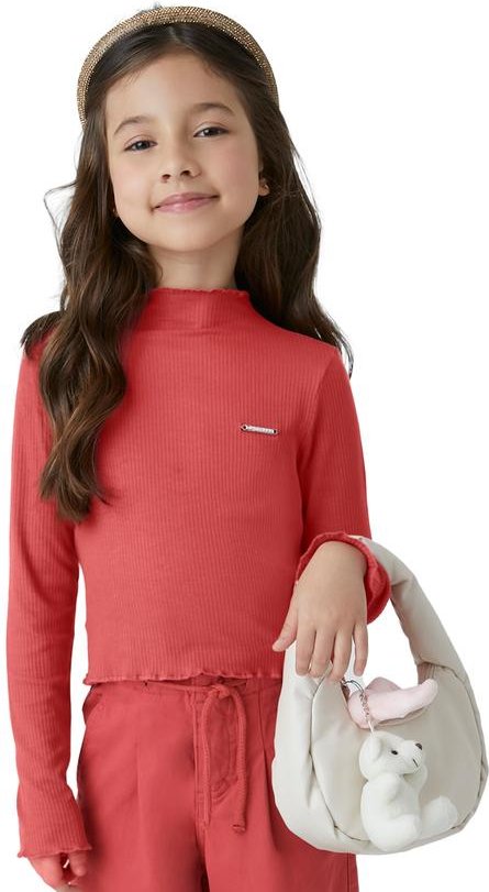 Blusa Cropped Canelada Menina Laranja