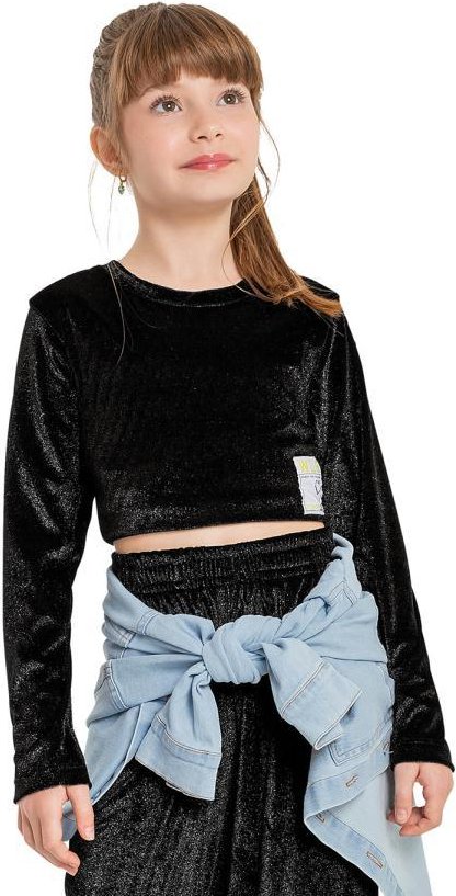 Imagem principal Blusa Cropped Infantil em Malha Veludo Preto Gloss Gloss