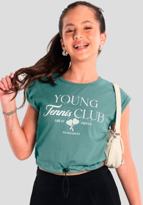 Imagem principal Blusa Cropped Teen Menina com Strass Verde Brandili Brandili
