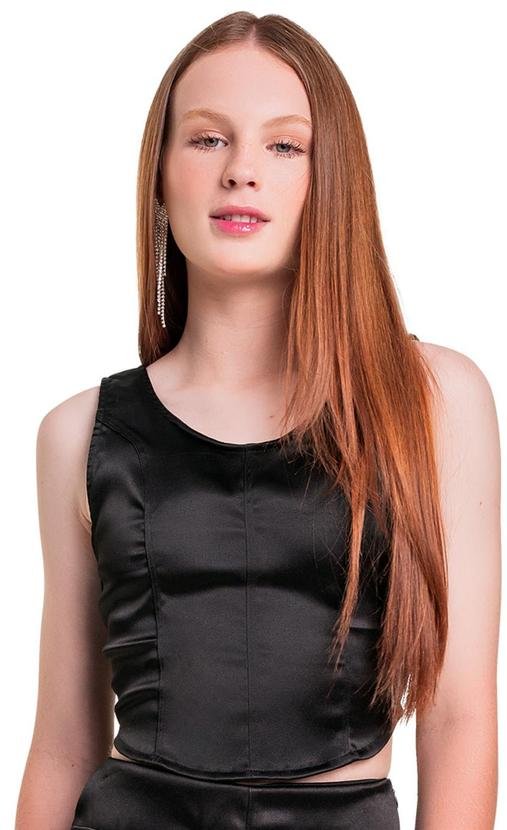 Imagem principal Top Cropped em Alfaiataria Juvenil Preto Gloss Gloss