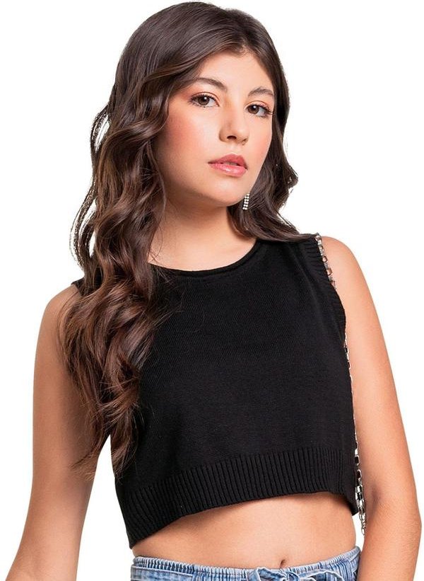 Imagem principal Top Cropped em Tricô Juvenil Preto Gloss Gloss