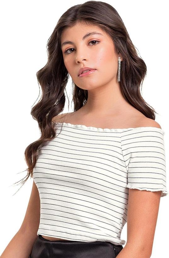 Imagem principal Top Cropped Listrado em Ribana Juvenil Bege Gloss Gloss