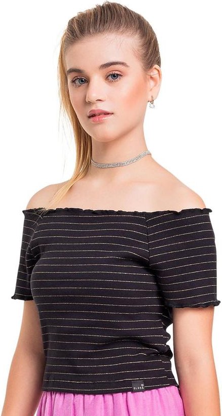 Imagem principal Top Cropped Listrado em Ribana Juvenil Preto Gloss Gloss