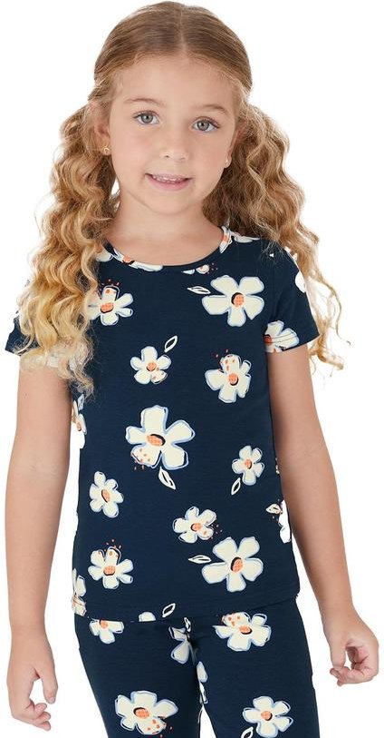 Blusa Básica Floral Azul Marinho