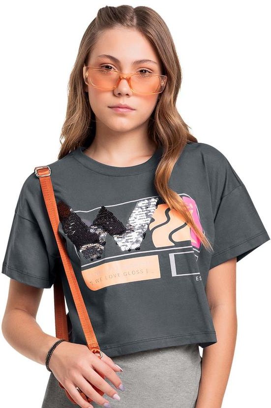Imagem principal Blusa Cropped em Meia Malha Juvenil Cinza Gloss Gloss