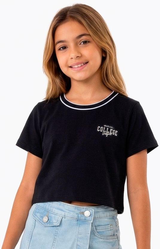 Blusa Cropped Infantil Feminina Preto