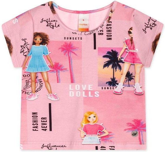 Blusa Cropped Manga Curta Infantil Feminina Rosa