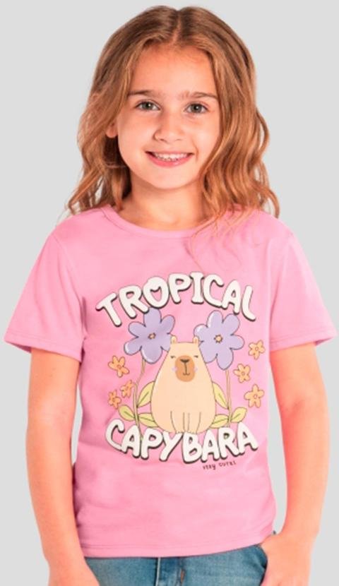 Imagem principal Blusa Infantil Florida de Capivara em Puff Rosa Brandili Brandili
