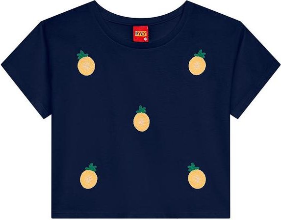 Blusa Infantil Menina Abacaxi Azul Marinho