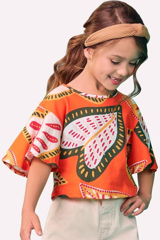 Imagem principal Blusa Infantil Menina Folhas Nanai Laranja Nanai