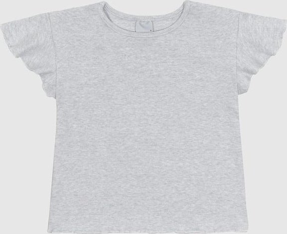 Blusa Manga Curta Babado em Ribana Algodão Cinza