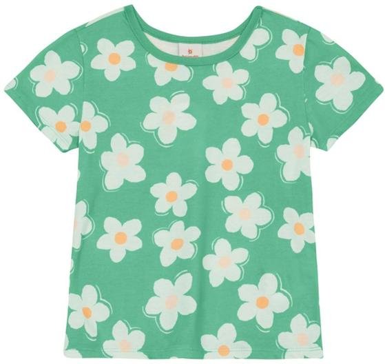 Blusa Menina de Flores em Meia Malha Verde