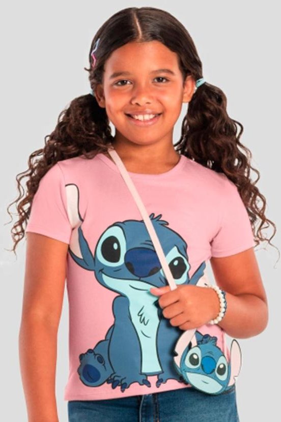 Imagem principal Blusa Menina do Stitch com Bolsinha Rosa Brandili Brandili