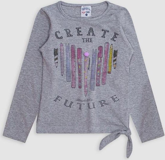 Blusa Cotton com Estampa de Canetas Cinza