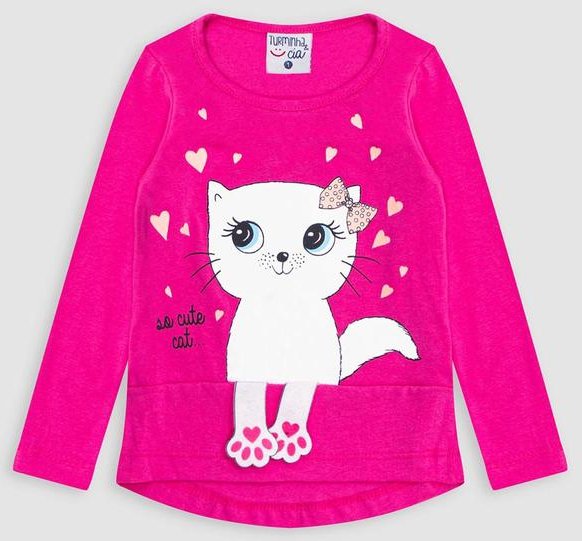 Blusa Cotton Estampa Gatinho Patinhas Rosa