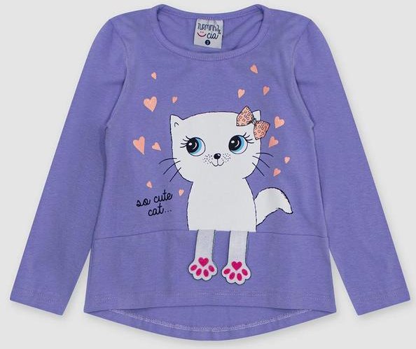 Blusa Cotton Estampa Gatinho Patinhas Roxo