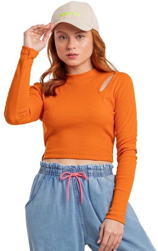 Imagem principal Blusa Cropped Juvenil Menina Laranja Gloss Gloss