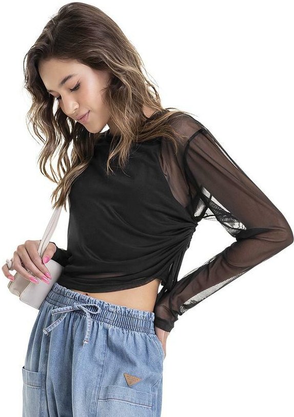 Imagem principal Blusa em Tule e Top em Cotton Juvenil Preto Gloss Gloss