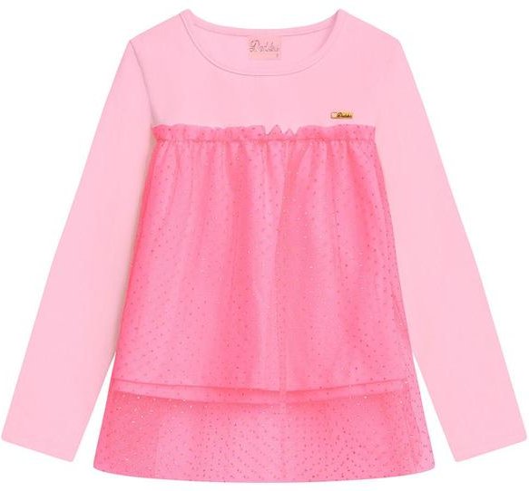 Blusa Infantil em com Tule Rosa