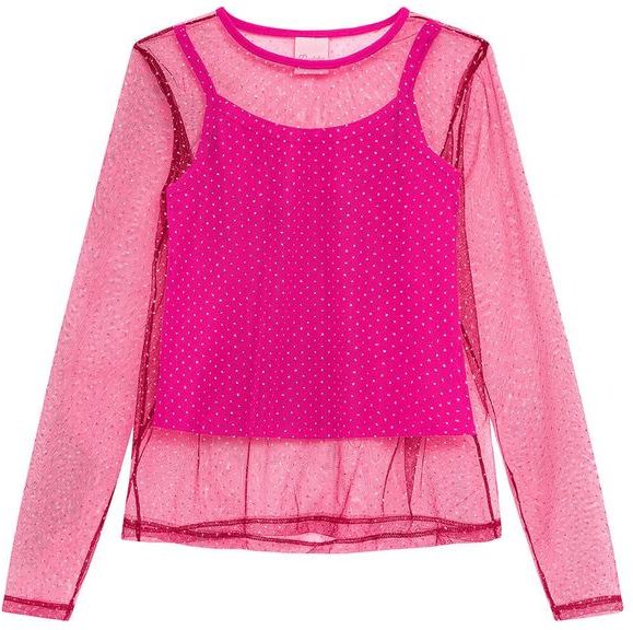 Blusa Infantil Manga Longa Tule e Regata Rosa