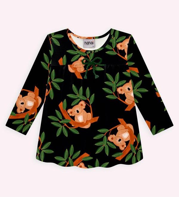 Blusa Infantil Menina Coala Preto
