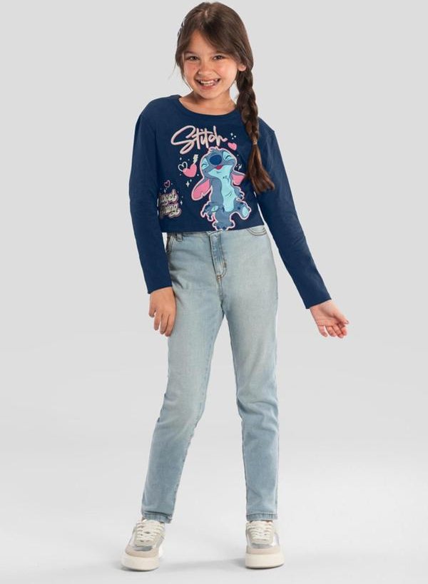 Imagem principal Blusa Infantil Menina Cropped do Stitch Azul Brandili Brandili