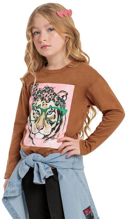 Imagem principal Blusa Infantil Menina em Meia Malha Marrom Gloss Gloss