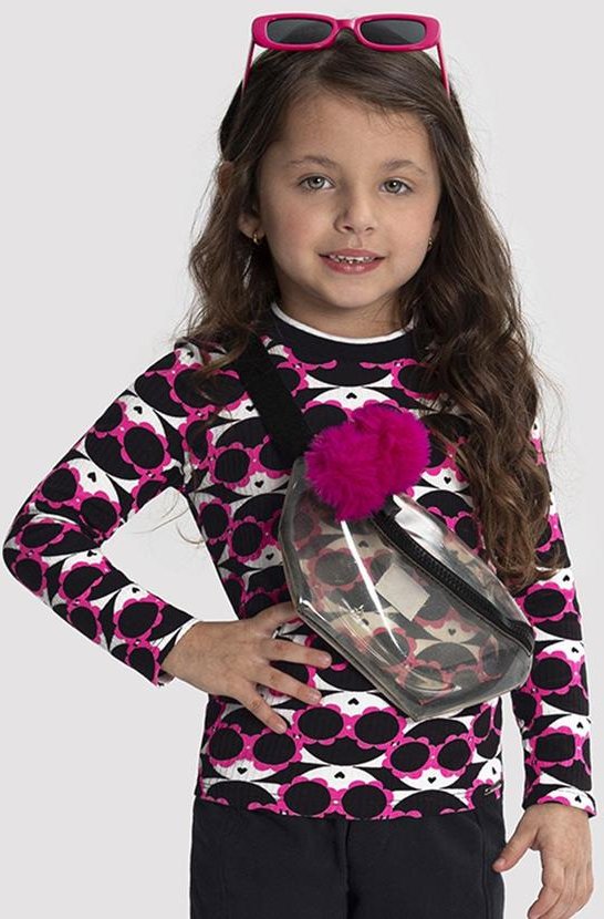 Blusa Manga Longa Infantil Menina Estampada Preto