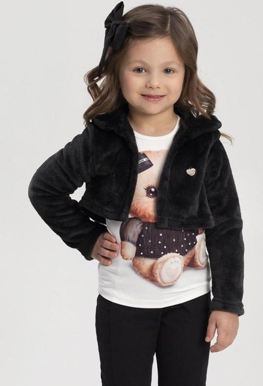 Blusa Menina de Mangas Longas com Strass Preto