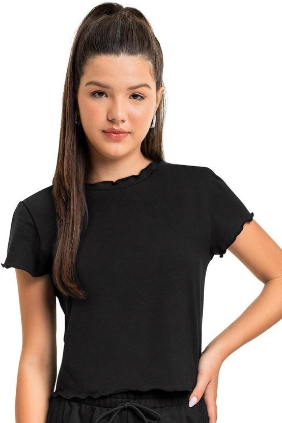 Blusa Básica Juvenil para Menina Preto