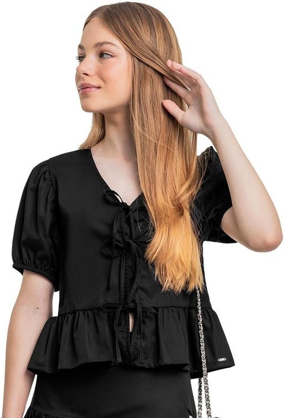 Imagem principal Blusa Juvenil com Laços Preto Gloss Gloss