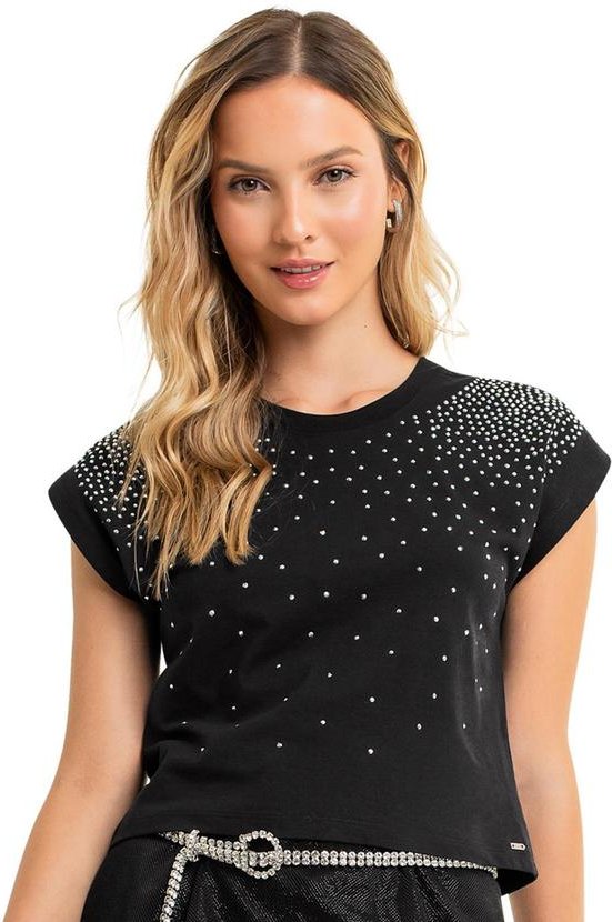Imagem principal Blusa Juvenil com Strass para Menina Preto Gloss Gloss