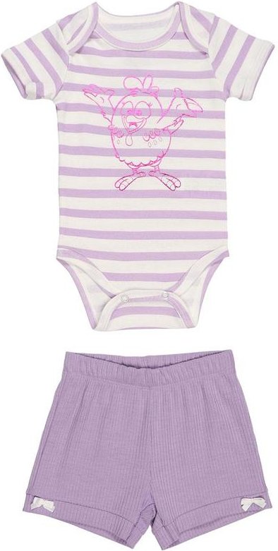 Imagem principal Body em Ribana 1x1 Shorts em Ribana 4x2 Lilas Galinha Pintadinha Galinha Pintadinha