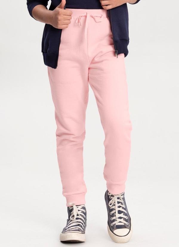 Calça Menina com Bolso em Moletom Felpado Rosa