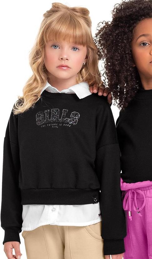 Imagem principal Blusão Cropped em Moletom Infantil Preto Quimby Quimby