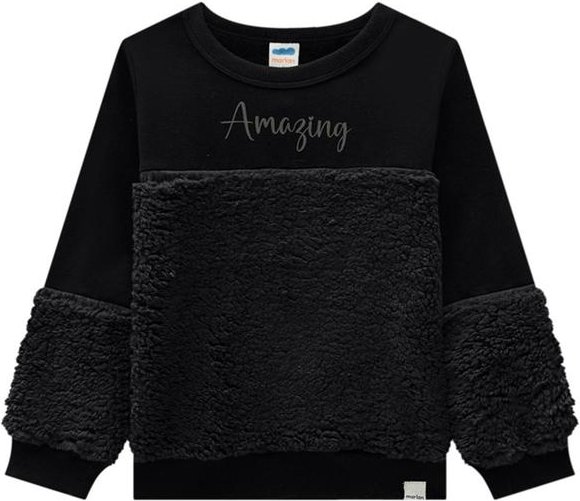 Imagem principal Blusão Infantil em Moletom com Pelo Sherpa Preto Marlan Marlan