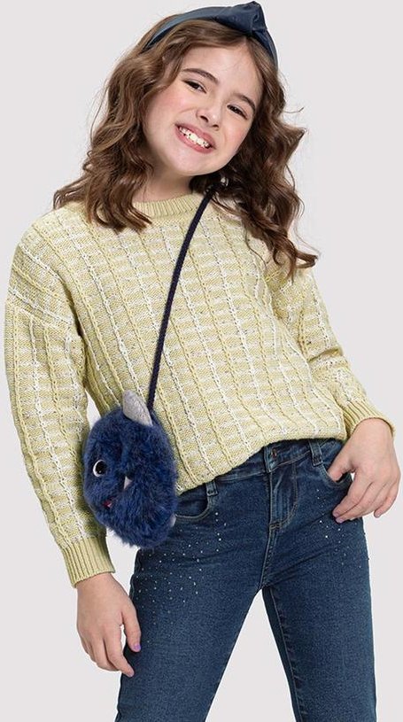 Imagem principal Blusão Infantil Menina em Tricô Bicolor Bege Alakazoo Alakazoo