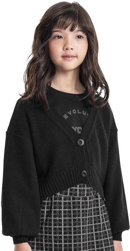 Imagem principal Cardigan Cropped em Tricô Juvenil Preto Gloss Gloss